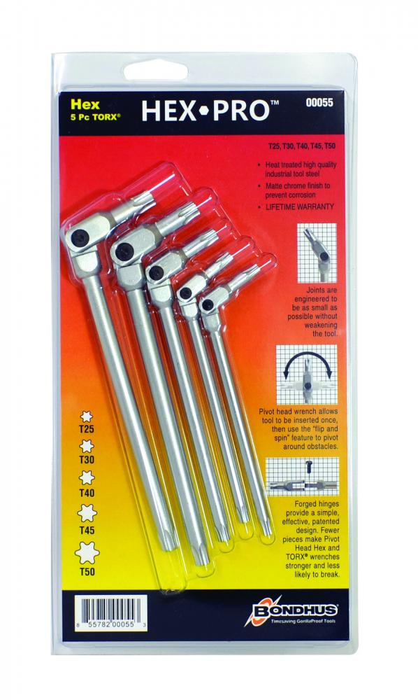 5 Piece Chrome Hex Pro Star Wrench Set - Sizes: T25-T50