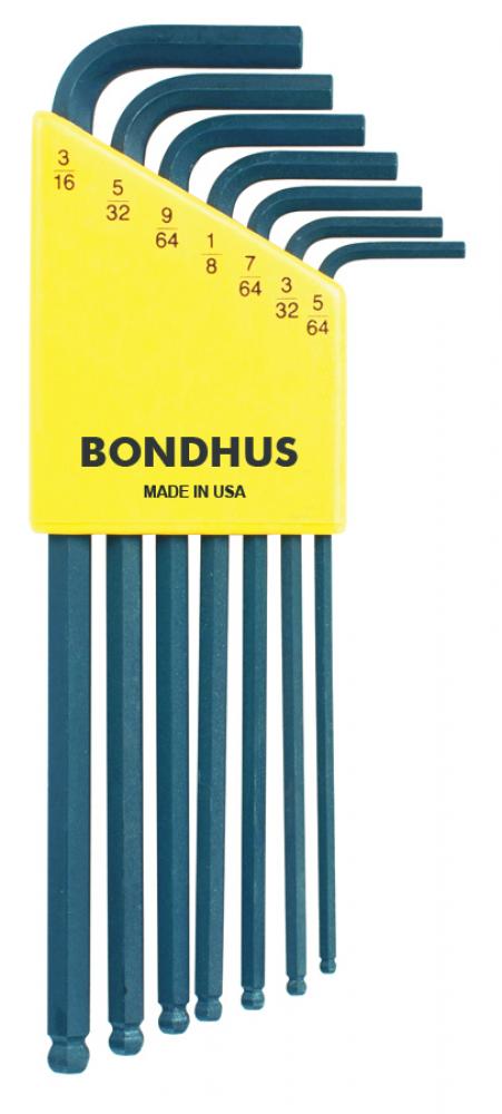 Bondhus 38092 Ball End Tip Hex Key L-Wrench Set with GoldGuard Finish and Long Arm 7 Piece 