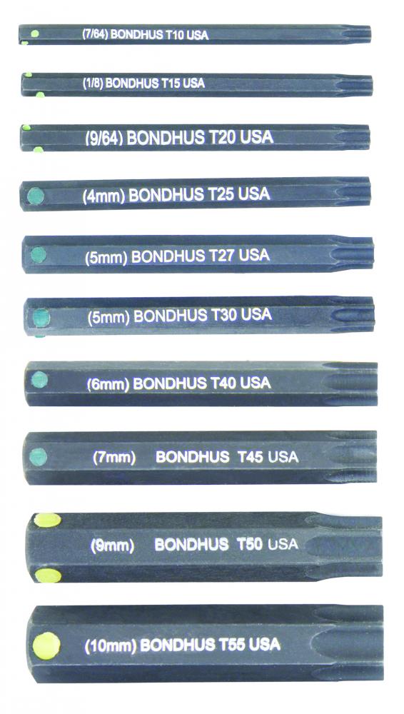 BONDHUS 10PC 2&#34; TORX® BIT SET (T10 - T55) - CLAMSHELL PACKAGE